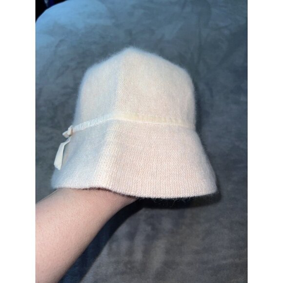 GAP Bucket Hat Vintage Y2K Soft Pink Rabbit Hair Wool Blend Eyelash Velvet Bow - Picture 2 of 9